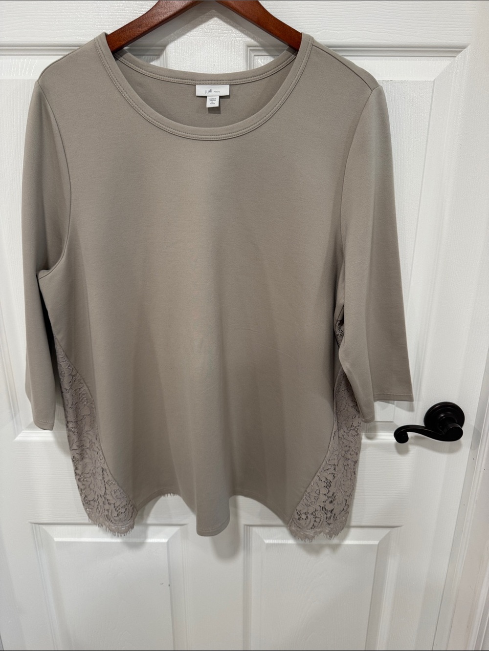 J. Jill Taupe Scoop Neck Ponte Tunic with Lace Side and back panel